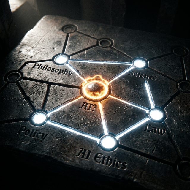 철학·법·정책·과학이 AI 의식을 중심 노드로 연결되는 네트워크